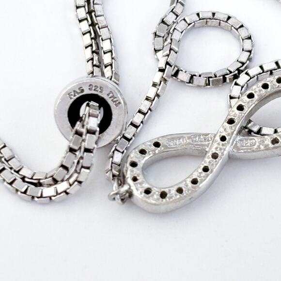 Vintage Thai Sterling Silver 925 Cubic Zirconia Infinity Slider Bracelet To 10" - Picture 4 of 5